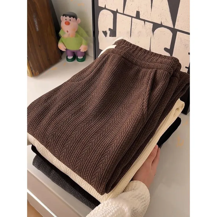 特大码300斤咖啡色弯刀裤子男款秋冬麦穗卫裤直筒宽松休闲长裤潮