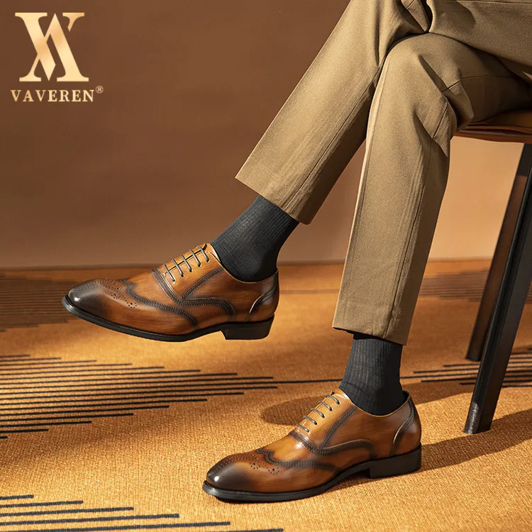 男士真皮正装皮鞋男款商务正装真皮男士通勤布洛克四季男鞋