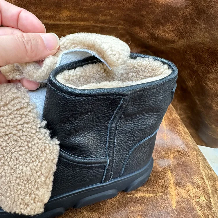 2025冬季新款皮毛一体雪地靴女中筒靴真毛厚底防滑头层牛皮短靴女