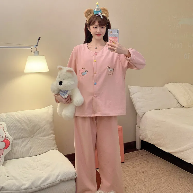 炸姐大码睡衣女秋冬季2025新款粉色卡通休闲甜美套装可外穿家居服