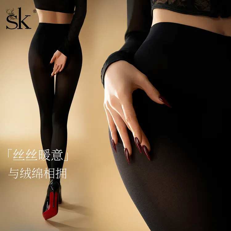 SK「绫罗缎」黑色80D舒适春秋高弹厚黑美学性感丝滑缎面天鹅绒丝袜
