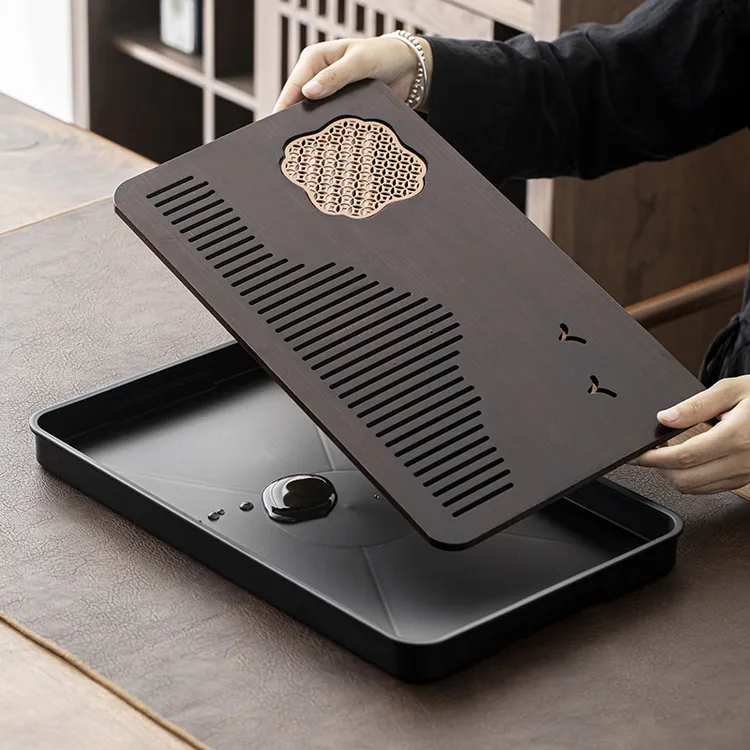 简约干泡台托盘茶盘家用轻奢现代小型沥储水式茶台功夫茶具竹茶海