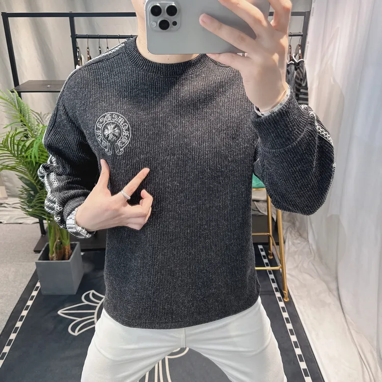 欧洲站高端男士圆领卫衣2025秋冬款刺绣长袖上衣潮牌男装欧货时尚