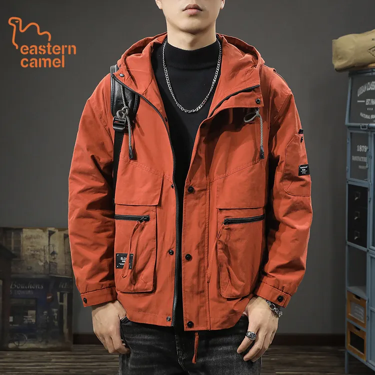 东方骆驼秋冬潮男棉衣宽松大码口袋连帽外套户外加厚男士防风夹克