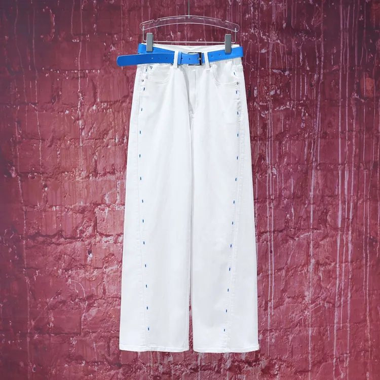 【韩哥女装】设计师高定欧货小众轻米白色直筒阔版休闲裤6713A