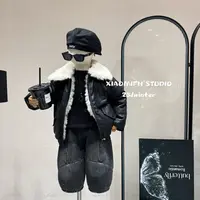 【小米范er】2025秋冬绵羊毛款皮衣外套韩版男童洋气潮酷宽松AT9809