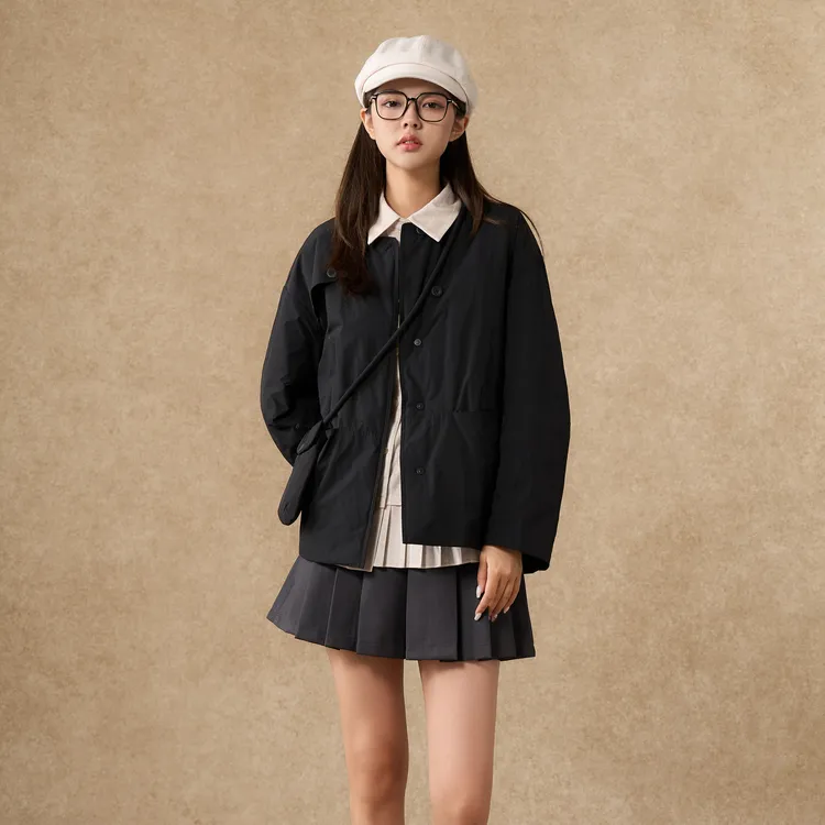 西町村屋韩系外套女装2025冬季新款圆领短款简约羽绒服XHAC10742