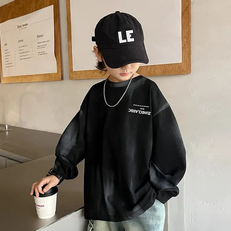 男童长袖t恤春秋款2025新款儿童装韩版宽松休闲扎染上衣T大童秋装