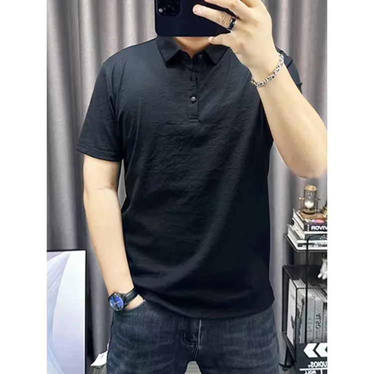 2025夏季新款男士棉麻短袖polo衫翻领上衣百搭半袖休闲麻料t恤潮