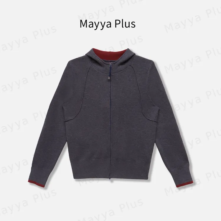 【撞色帽衫】Mayya Plus麦芽定制韩系流光风休闲针织女外套32537229