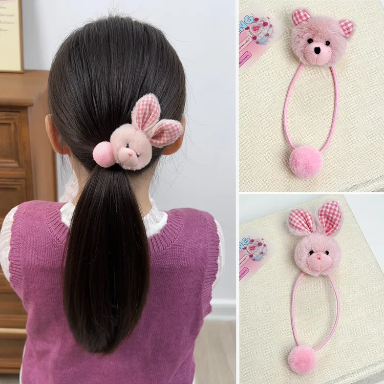 秋冬兔子马尾柔软绕绕发圈小熊毛绒公仔儿童女孩高弹力扎得紧发绳