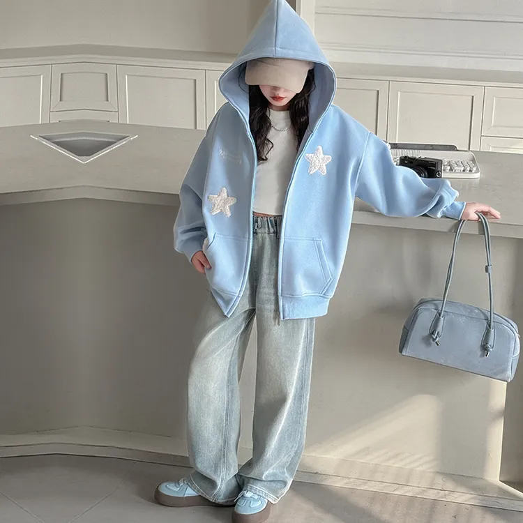 女童拉链衫连帽外套2025新款儿童上衣休闲百搭潮春秋韩版时尚洋气