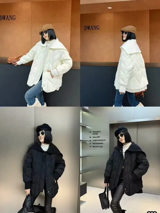 2025冬复古休闲宽松披肩领休闲百搭气质保暖洋气棉服外套809