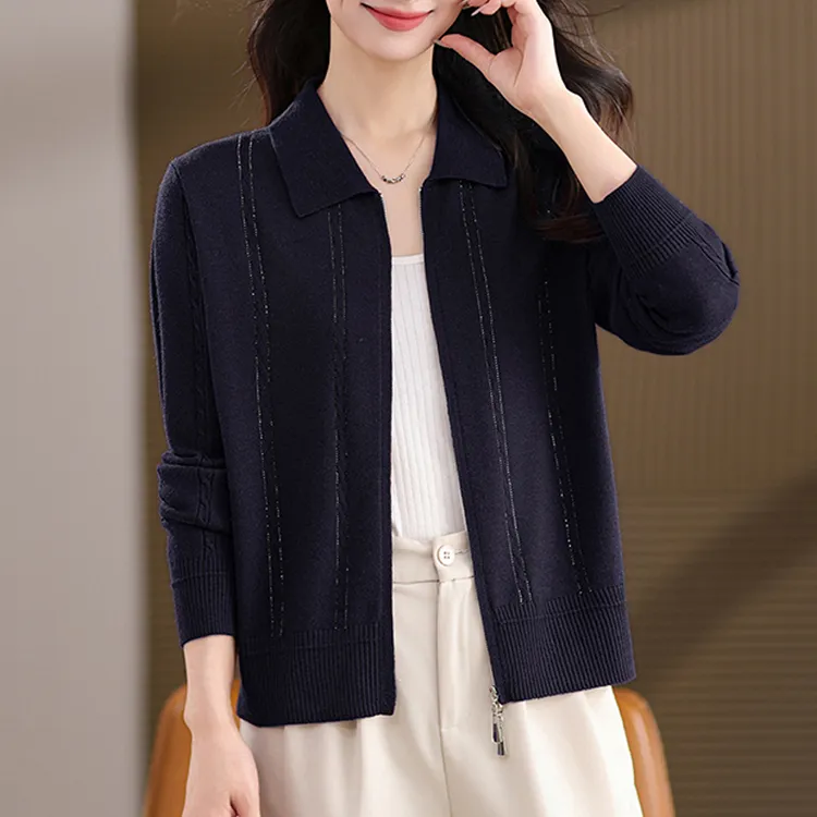 正品哥弟新款女装羊毛针织衫宽松百搭2025年开衫休闲翻领春秋外套