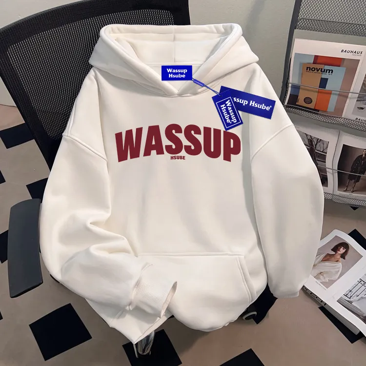 WASSUP HSUBE国潮牌重磅男士套头连帽卫衣外套冬装慵懒风宽松上衣