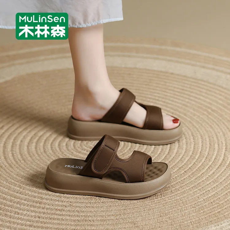 木林森夏季拖鞋女外穿2025新款厚底勃肯凉拖鞋海边沙滩法式一字拖