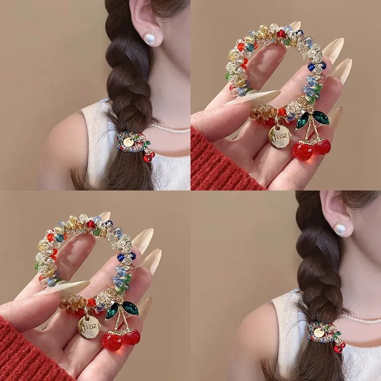 水钻彩色水晶手链两用发圈头绳闺蜜发绳樱桃皮筋扎马尾头饰女
