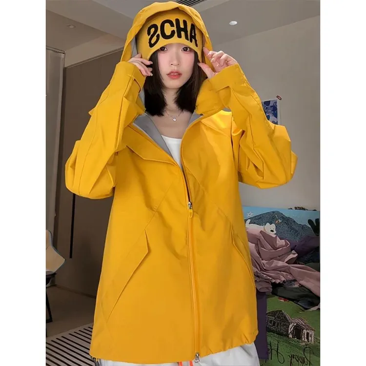 多巴胺色软壳冲锋衣外套男女秋季防风防水户外登山服立领连帽夹克