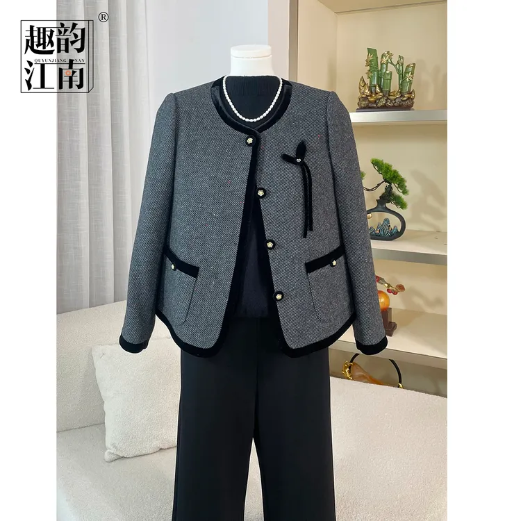 【趣韵江南】妈妈装2025秋装新款羊毛小香风外套装中年女时尚上衣