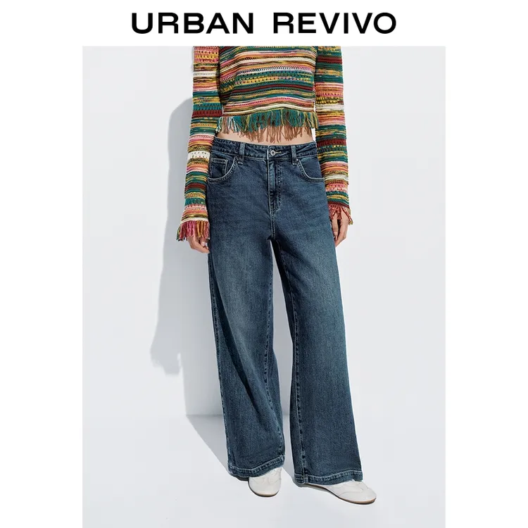 UR2025秋季新款女装休闲丹宁做旧水洗阔腿牛仔长裤UYY850242