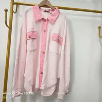唯琳剪标 7仓S1-5-30011款 美国单粉色针织纱衬衫长袖