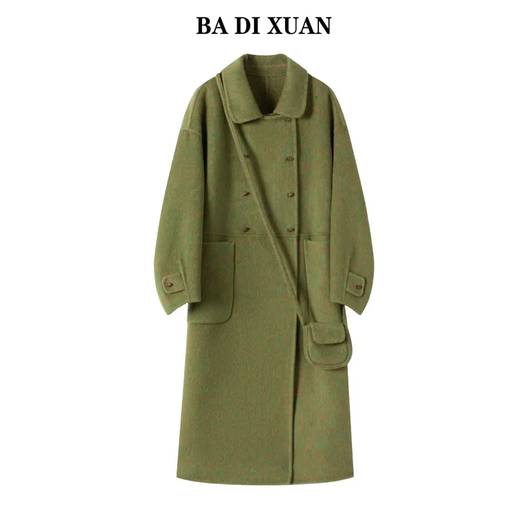 2025新款双面羊毛双排扣慵懒风设计师款中长款大衣气质女外套秋冬