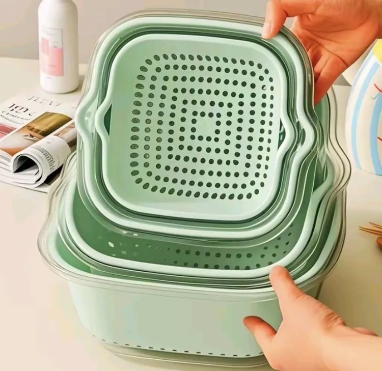 透明果蔬沥水篮家用高颜值双层洗菜篮可挂壁式厨房客厅洗水果果盘