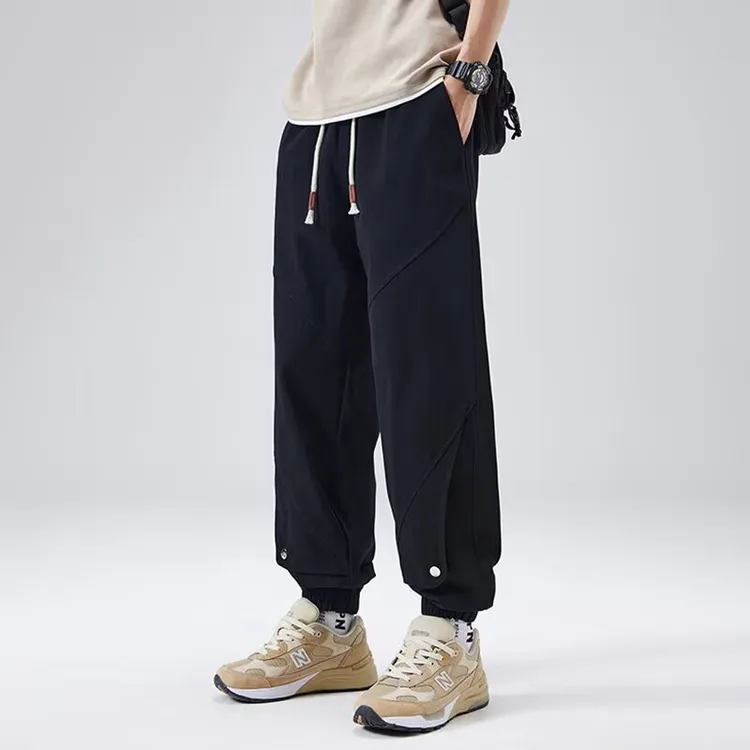 潮牌拼接直筒休闲裤垂坠感百搭卫裤男士新款春秋季宽松阔腿拖地裤