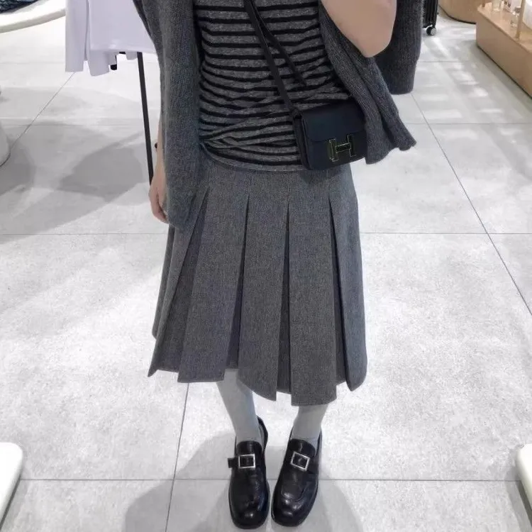 miu式穿搭~两面穿百褶毛呢半身裙女2025秋冬高腰显瘦百搭A字中裙