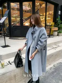 W 8187  韩系简约高级感气质百搭毛呢长款外套  w（衣长110）