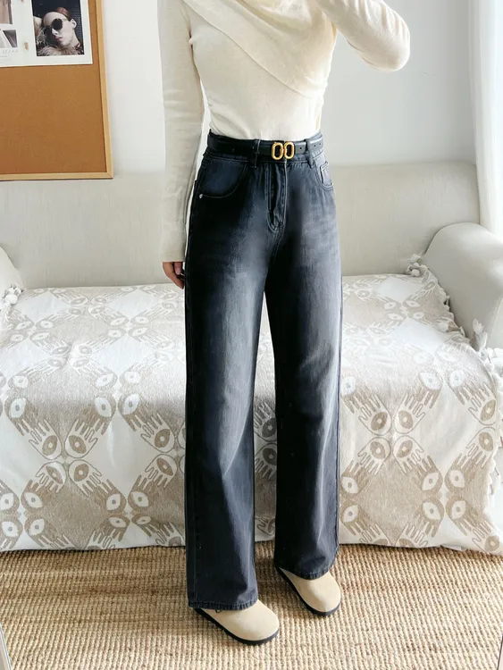 高腰窄版直筒显瘦牛仔裤女秋季新款小个子宽松休闲百搭遮胯长裤