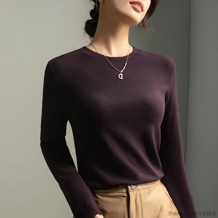 圆领打底衫女内搭女装2025早秋洋气白色长袖恤女仿羊绒上衣外穿