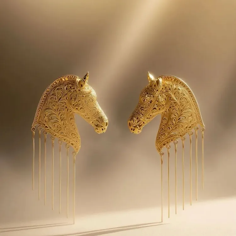 铜合金耳饰 流苏战马耳钉耳夹独特个性复古时尚马年本命耳环耳饰