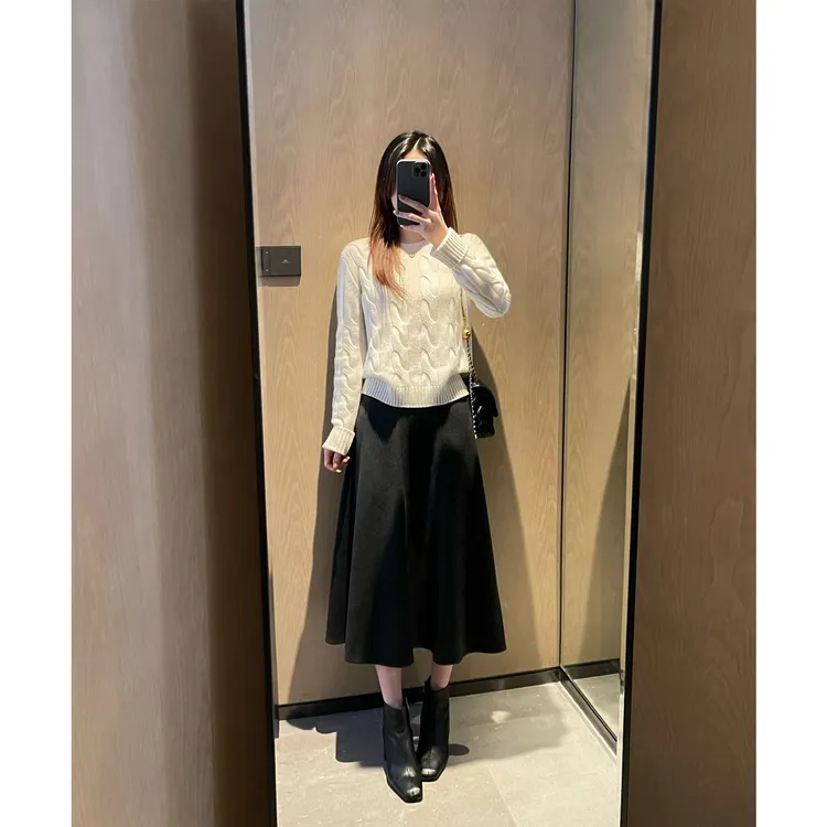 咩秋冬八片裙女法式绒半身裙A字伞裙真裙子醋酸松紧腰毛呢女装思