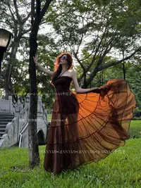 千亿原创薄纱氛围感抹胸绑带度假连衣裙