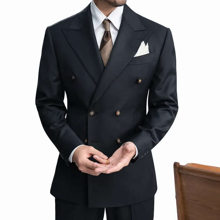 谷巢高定系列修身男士商务休闲雅痞双排扣西装修身西服套装（373）