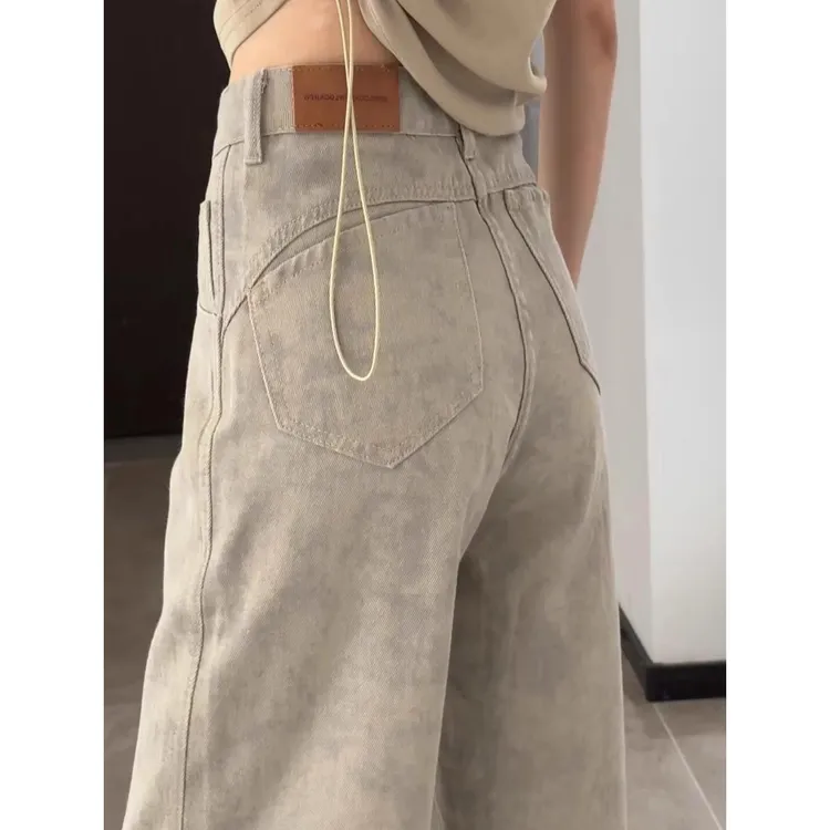 弯刀裤女大码胖mm高腰显瘦扎染牛仔裤梨型身材粗腿宽胯直筒阔腿裤