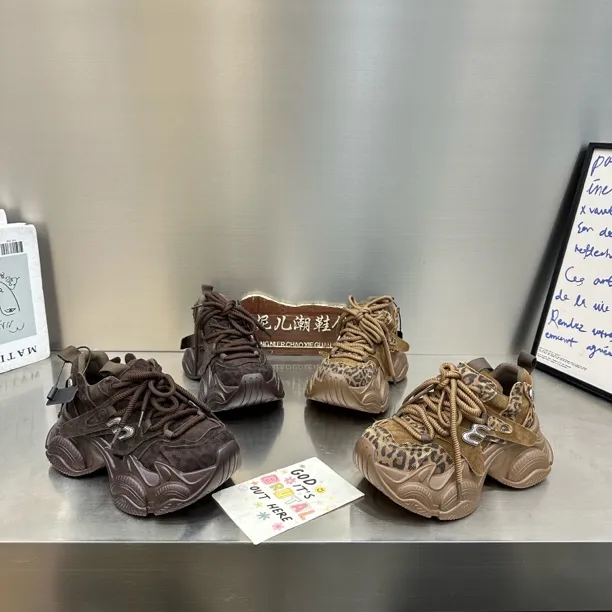 MANGNIER/欧货豹纹设计感厚底增高女款春季时尚休闲老爹鞋松糕鞋