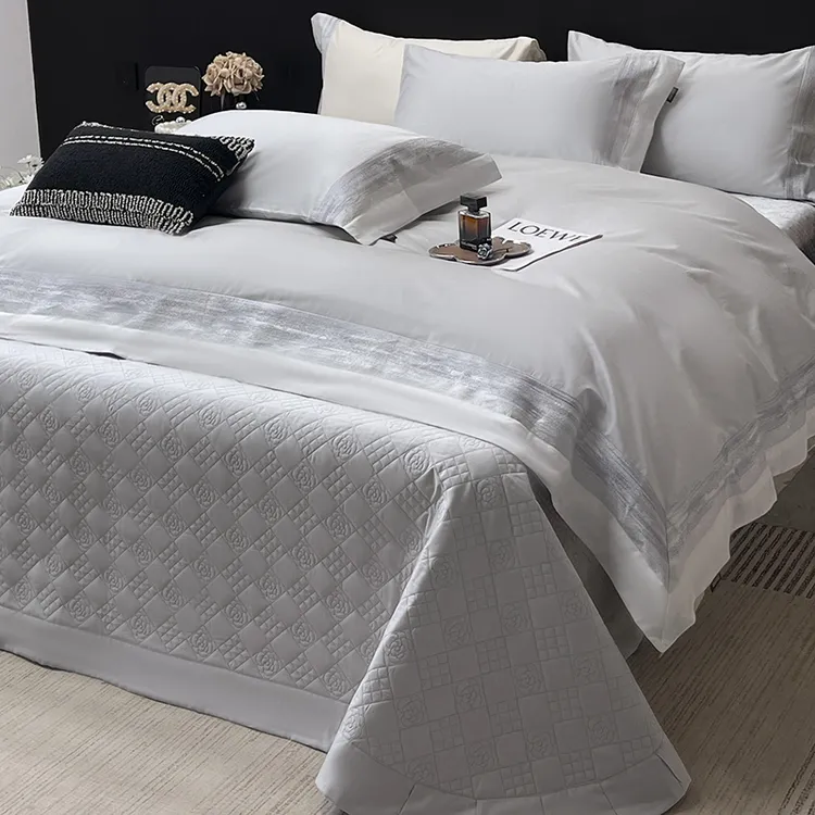 轻奢风A类长绒棉四件套全棉纯棉四季款刺绣床上四件套床盖床单款