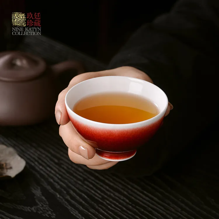 景德镇纯手工郎红釉陶瓷品茗杯茶杯个人专用中式喝茶杯主人杯单杯
