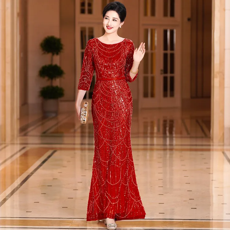 5976高级感轻奢喜妈妈婚宴礼服高端大气演出结婚敬酒主持人晚礼服