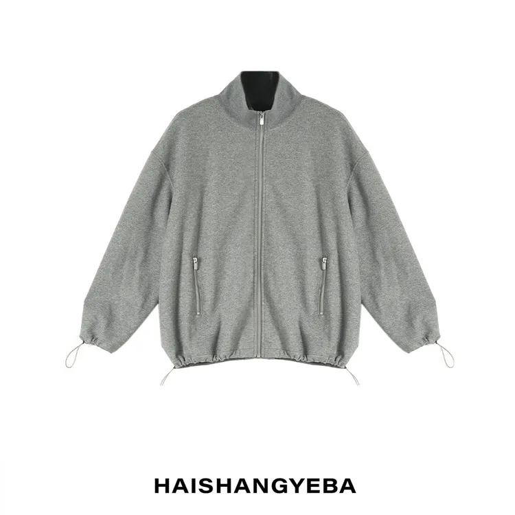 【海上叶爸】新款2025秋冬百搭醋酸羊毛厚款拉链宽松长袖外套