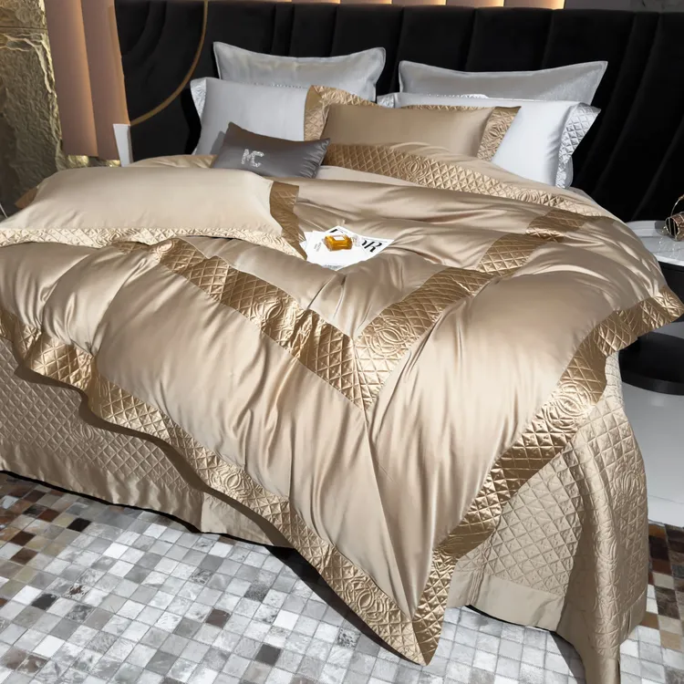 明超高端定制进口埃及棉床盖款被套轻奢全棉纯棉床品四件套