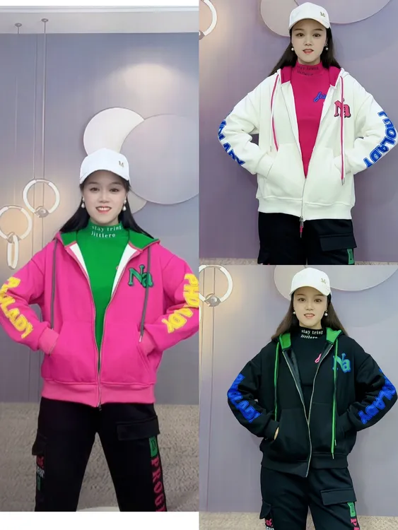 冬季加绒加厚带帽外套H.8273休闲时尚潮流拼色连帽加绒加厚外套