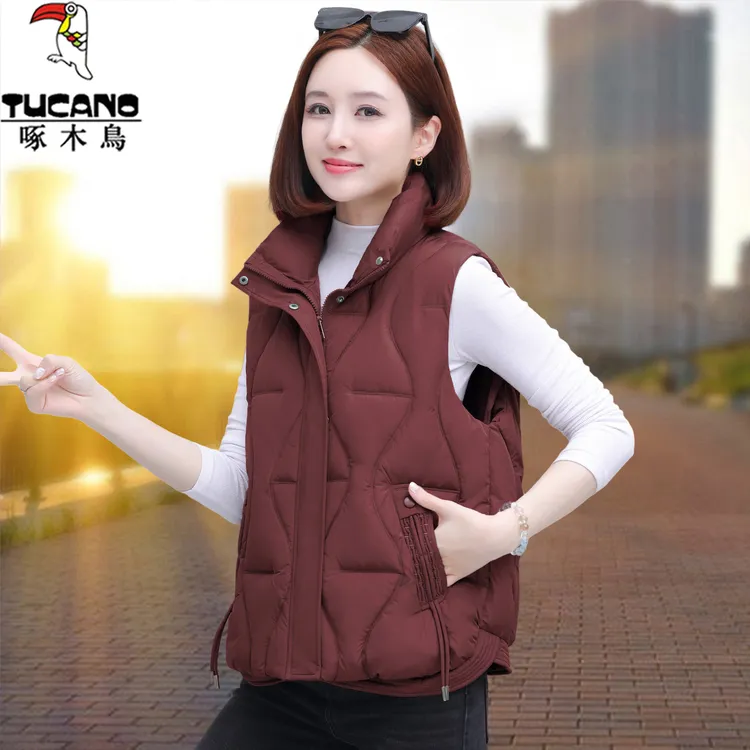啄木鸟立领棉马甲女秋冬季2025新款百搭中年妈妈保暖坎肩马夹外套
