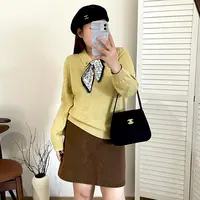 【涵胖胖】清*质polo领丝巾上衣2025秋款胖mm宽松休闲针织衫女23555