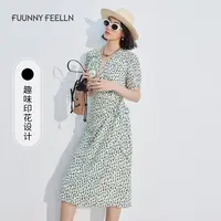 「夏日新中式穿搭」FF仿佛女装连衣裙印花收腰显瘦设计感FF01713