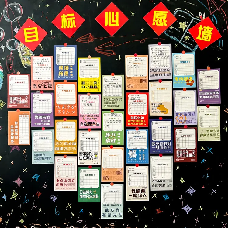 新学期开学教室布置班级文化墙心愿卡墙贴初中高三学生中考高考试