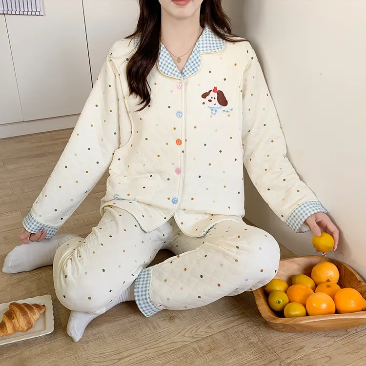 月子服三层加厚空气棉秋冬款12-3月孕妇睡衣哺乳衣家居服喂奶套装