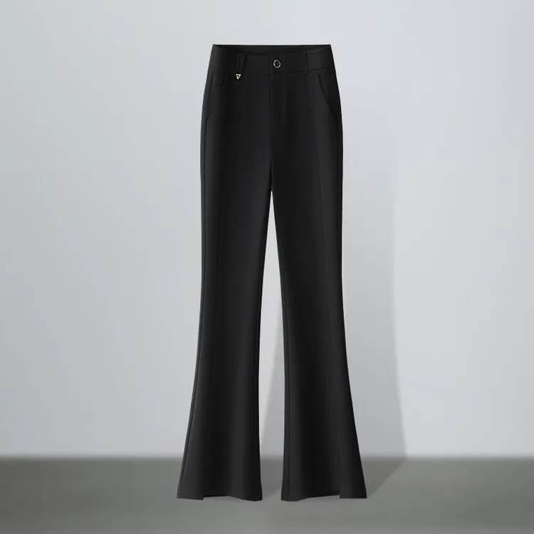 黑色西装微喇裤女春季2025新款小个子高腰修身显瘦垂感休闲喇叭裤